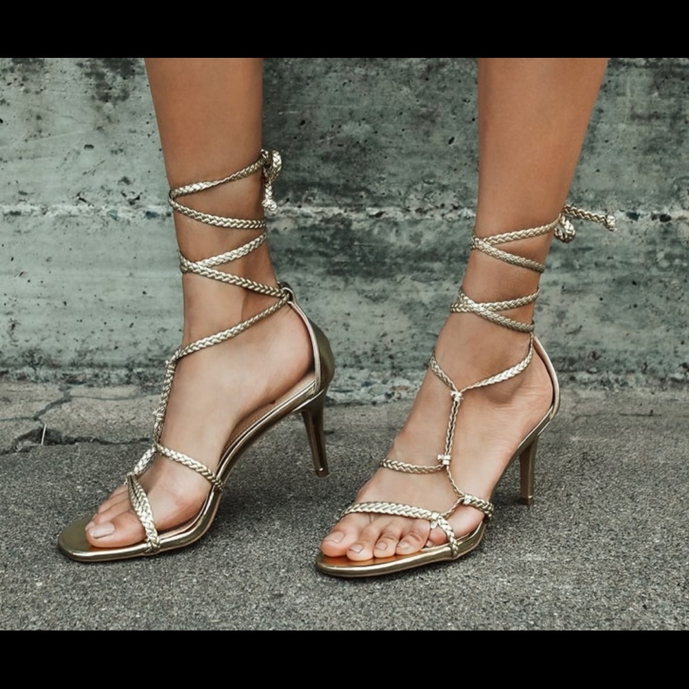 Lulu’s Parrie Gold Metallic Lace-Up High Heels